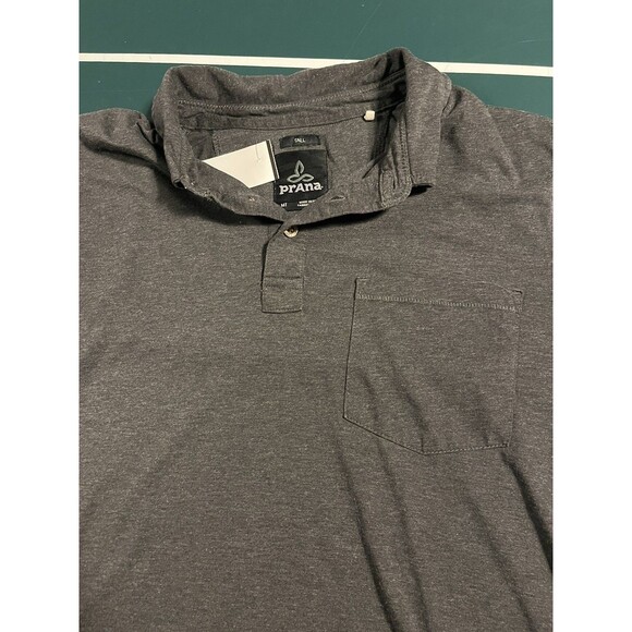 Men’s Prana Short Sleeve Polo Shirt MEDIUM Tall Grey Pocket Designer Stretch - Picture 1 of 7